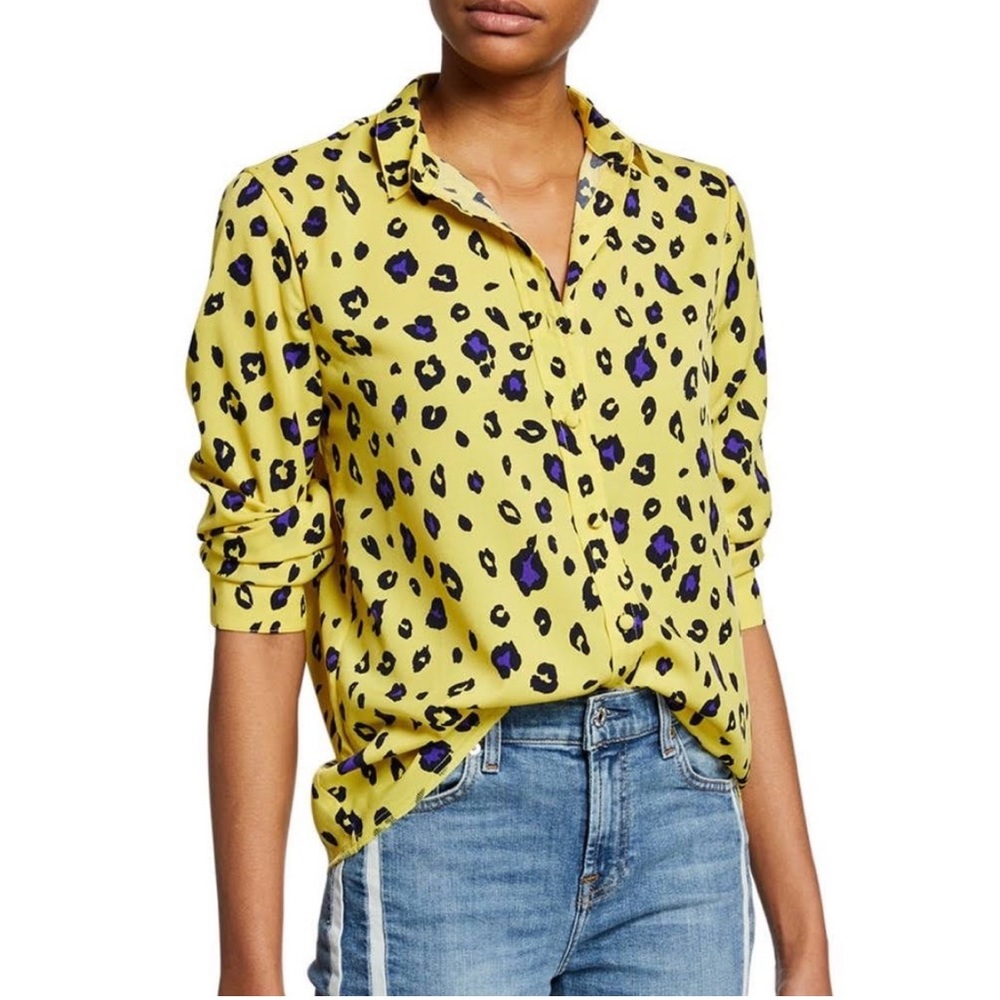 RtA Blythe Yellow Cheetah Print Button Down Top
